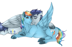 Size: 749x489 | Tagged: safe, artist:sunflareworks, derpibooru import, rainbow dash, soarin', pegasus, pony, female, male, mare, shipping, simple background, soarindash, stallion, straight, transparent background