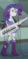 Size: 660x1362 | Tagged: safe, derpibooru import, screencap, rarity, equestria girls, the science of magic, boots, electrode on boots, electrodes, keytar, musical instrument, shoes, wires