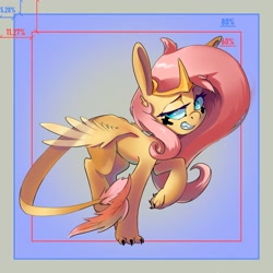 Size: 3363x3361 | Tagged: safe, artist:i love hurt, derpibooru import, fluttershy, pony, sphinx, female, fluttersphinx, mare, smiling, species swap, sphinxified, wings