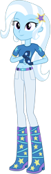 Size: 978x3320 | Tagged: safe, artist:ajosterio, derpibooru import, trixie, equestria girls, belly button, belt, boots, clothes, denim, gloves, high heel boots, jeans, midriff, outfit, pants, shirt, shoes, simple background, solo, transparent background