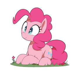 Size: 900x900 | Tagged: safe, artist:thebatfang, derpibooru import, pinkie pie, earth pony, pony, female, flower, imported from ponybooru, lying down, mare, ponk, prone, simple background, smiling, solo, transparent background