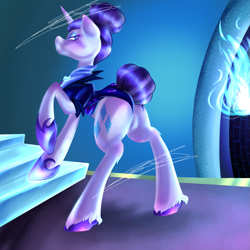 Size: 2893x2893 | Tagged: safe, artist:wolfieswap, derpibooru import, rarity, pony, unicorn, alternate hairstyle, alternate timeline, butt, featureless crotch, female, frown, looking back, mare, night maid rarity, nightmare takeover timeline, plot, rearity, solo