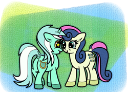 Size: 1400x1000 | Tagged: safe, artist:scandianon, derpibooru import, bon bon, lyra heartstrings, sweetie drops, earth pony, pony, unicorn, butt, dock, ears, female, floppy ears, hooves, lesbian, looking at each other, looking at someone, lyrabon, mare, open mouth, open smile, plot, raised leg, rear view, shipping, smiling, starry eyes, tail, wingding eyes