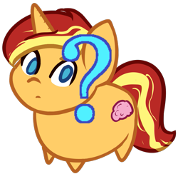 Size: 849x830 | Tagged: safe, artist:those kids in the corner, derpibooru import, part of a set, sunset shimmer, pony, unicorn, alternate cutie mark, brain, chibi, female, organs, question mark, solo, sunset shimmer is not amused, unamused