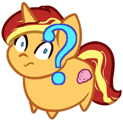 Size: 849x830 | Tagged: safe, artist:those kids in the corner, derpibooru import, part of a set, sunset shimmer, alternate cutie mark, brain, chibi, female, horrified, looking at you, organs, question mark, simple background, solo, transparent background