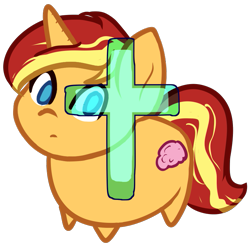 Size: 849x830 | Tagged: safe, artist:those kids in the corner, derpibooru import, part of a set, sunset shimmer, pony, unicorn, alternate cutie mark, brain, chibi, cross, female, looking at you, organs, simple background, solo, transparent background