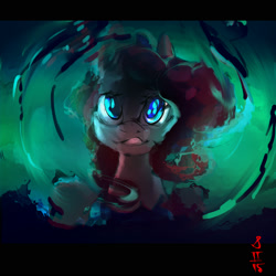 Size: 2000x2000 | Tagged: safe, artist:alumx, derpibooru import, pinkie pie, earth pony, pony, too many pinkie pies, cave, cave pool, female, looking at you, mirror pool, reflection, ripples, silly face, solo, tongue, tongue out