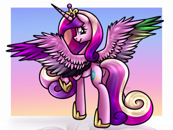 Size: 3975x3000 | Tagged: safe, artist:sadfloorlamp, derpibooru import, princess cadance, alicorn, pony, abstract background, aroace, aromantic, aromantic pride flag, asexual, asexual pride flag, beautiful, butt, colored, concave belly, crown, curly hair, curly mane, curly tail, cute, cutedance, featureless crotch, female, frame, gradient background, heart, heart eyes, high res, hoof shoes, horn, ironic, jewelry, large wings, lightly watermarked, long horn, long mane, long tail, looking at you, looking back, looking back at you, lovebutt, mare, no source available, passepartout, plot, pride, pride flag, princess shoes, quadrupedal, raised hoof, raised leg, reflection, regalia, shading, showing off, slim, smiling, smiling at you, solo, spread wings, tail, thin, watermark, wing bling, wingding eyes, wings