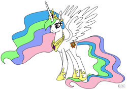 Size: 1100x782 | Tagged: safe, artist:playtimerogerhargreavesandbonniezacherlefan68, derpibooru import, princess celestia, alicorn, pony, g4, princess twilight sparkle (episode), season 4, celestia's crown, clothes, colored, coloring page, crown, cute, cutelestia, female, jewelry, mare, regalia, shoes, simple background, solo, white background