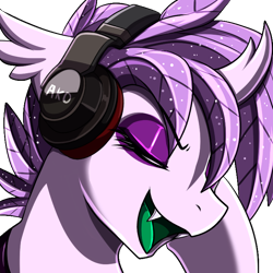 Size: 700x700 | Tagged: safe, artist:pridark, derpibooru import, oc, oc only, oc:elytra, changedling, changeling, headphones, simple background, solo, transparent background