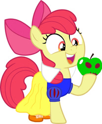 Size: 1024x1236 | Tagged: safe, artist:joeysclues, derpibooru import, apple bloom, earth pony, pony, apple bloom's bow, bow, clothes, dress, female, filly, foal, hair bow, poison apple, shoes, simple background, snow white, snowbloom, solo, white background