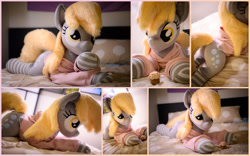 Size: 4000x2500 | Tagged: safe, artist:lanacraft, derpibooru import, derpy hooves, pegasus, pony, clothes, cute, female, hoodie, irl, life size, lying down, mare, photo, plushie, prone, socks, solo, sploot, striped socks