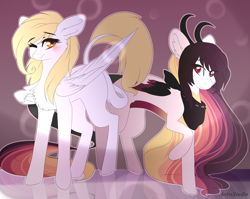 Size: 3894x3093 | Tagged: safe, artist:krissstudios, derpibooru import, oc, oc only, oc:ayaka, oc:sally lovely, draconequus, pegasus, pony, chest fluff, female, mare, reflection