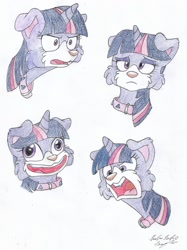 Size: 1474x1974 | Tagged: safe, artist:silversimba01, derpibooru import, twilight sparkle, unicorn twilight, dog, pony, unicorn, collar, facial expressions, faic, female, pudding face, simple background, solo, species swap, twilight barkle, twilight dog, white background