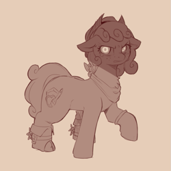 Size: 603x603 | Tagged: safe, artist:cold-blooded-twilight, derpibooru import, oc, oc only, oc:quickdraw, earth pony, pony, angry, boots, clothes, commissioner:dhs, cowboy hat, crying, curly hair, curly mane, curly tail, freckles, glare, glowing, glowing eyes, hat, hoof ring, scarf, shadow, shoes, simple background, sketch, solo, standing, tail