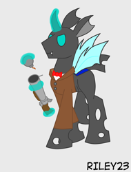 Size: 1176x1545 | Tagged: safe, artist:riley23, derpibooru import, oc, oc:candle, changeling, the universe: "after equestria", weapon