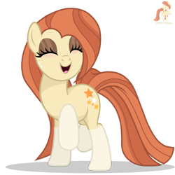 Size: 5000x5000 | Tagged: safe, artist:r4hucksake, derpibooru import, oc, oc only, oc:frazzle, earth pony, pony, absurd resolution, blushing, coat markings, eyes closed, eyeshadow, female, freckles, long tail, makeup, mare, open mouth, open smile, raised hoof, raised leg, redhead, simple background, singing, smiling, socks (coat marking), solo, tail, transparent background