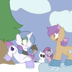 Size: 720x720 | Tagged: safe, derpibooru import, oc, oc only, earth pony, goat, pony, unicorn, skating, snow