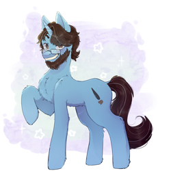 Size: 3000x3000 | Tagged: safe, artist:dani, derpibooru import, oc, oc only, oc:ibis paint, pony, unicorn, beard, dreamworks face, facial hair, glasses, looking at you, male, ponysona, raised hoof, raised leg, smiling, smiling at you, solo