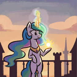 Size: 560x559 | Tagged: safe, ai content, derpibooru import, machine learning generated, princess celestia, alicorn, pony, belly, bipedal, ethereal mane, female, long mane, magic, mare, missing accessory, peytral, solo, starry mane