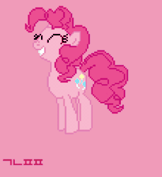 Size: 550x600 | Tagged: safe, artist:gonicfanfic, derpibooru import, pinkie pie, earth pony, pony, animated, bouncing, eyes closed, gif, pink background, pixel art, simple background, smiling, solo