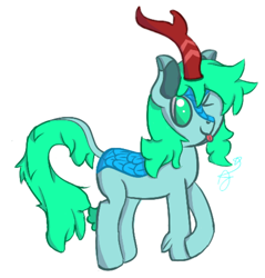 Size: 658x689 | Tagged: source needed, safe, artist:huxed, derpibooru import, oc, oc only, oc:specter winter, kirin, :p, kirin oc, one eye closed, simple background, solo, tongue, tongue out, white background, wink