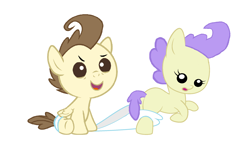 Size: 2304x1336 | Tagged: safe, artist:3d4d, derpibooru import, cream puff, pound cake, earth pony, pegasus, pony, colt, diaper, duo, duo male and female, female, filly, foal, low quality, male, ms paint, pervert, poundpuff, simple background, white background