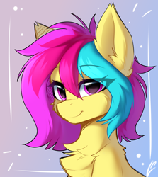 Size: 2870x3222 | Tagged: safe, artist:lunylin, derpibooru import, oc, oc only, oc:cuihua, earth pony, pony, bust, chest fluff, cute, eye clipping through hair, female, looking at you, mare, simple background, smiling, smiling at you, solo