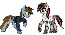 Size: 1232x682 | Tagged: safe, artist:fire ray, derpibooru import, oc, oc only, oc:blackjack, oc:littlepip, pony, unicorn, fallout equestria, fallout equestria: project horizons, argument, simple background, together, white background