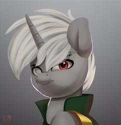 Size: 1991x2058 | Tagged: safe, artist:joaothejohn, derpibooru import, oc, oc only, oc:hunter, pony, unicorn, fallout equestria, angry, blind eye, bust, clothes, commission, horn, jewelry, looking at you, male, portrait, raised hoof, raised leg, ring, scar, solo, unicorn oc