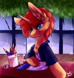 Size: 2522x2652 | Tagged: safe, artist:krissstudios, derpibooru import, oc, unicorn, male, pencil, pnoy, solo, stallion