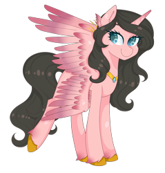 Size: 2656x2784 | Tagged: safe, artist:oniiponii, derpibooru import, oc, oc only, alicorn, pony, alicorn oc, eyelashes, female, horn, jewelry, mare, necklace, simple background, smiling, solo, transparent background, unshorn fetlocks, wings