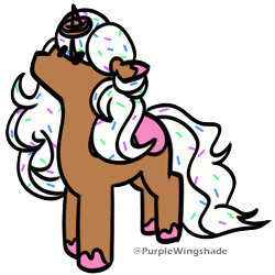 Size: 3000x3000 | Tagged: safe, artist:purple wingshade, derpibooru import, oc, oc only, oc:donut daydream, pony, unicorn, brown coat, cute, donut, food, simple background, small, solo, sprinkles, transparent background, white mane