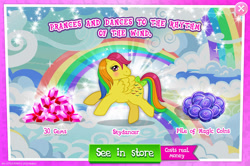 Size: 1958x1297 | Tagged: safe, derpibooru import, idw, skydancer, pegasus, pony, g1, g4, advertisement, bow, costs real money, english, female, gameloft, gem, idw showified, magic coins, mare, mobile game, my little pony: magic princess, numbers, official, sale, solo, tail, tail bow, text, wings