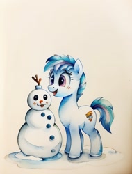 Size: 512x672 | Tagged: safe, ai content, derpibooru import, machine learning generated, earth pony, pony, snow, snowman, solo