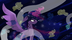Size: 1920x1080 | Tagged: safe, artist:lovelydreams14, derpibooru import, twilight sparkle, twilight sparkle (alicorn), alicorn, pony, glowing, glowing eyes, glowing horn, horn, long mane, magic, profile, solo, spread wings, wings