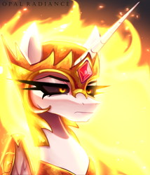 Size: 2548x2982 | Tagged: safe, artist:opal_radiance, derpibooru import, daybreaker, alicorn, pony, angry, daybreaker is not amused, eyelashes, fiery mane, scowl, solo, unamused