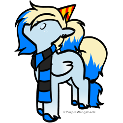 Size: 3000x3000 | Tagged: safe, artist:purple wingshade, derpibooru import, oc, oc only, oc:azure opus, pegasus, pony, birthday, blue coat, blue mane, clothes, dyed mane, hat, party hat, piercing, scarf, simple background, solo, striped scarf, transparent background, yellow mane