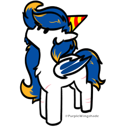 Size: 3000x3000 | Tagged: safe, artist:purple wingshade, derpibooru import, screencap, oc, oc only, oc:glaive, bat pony, pony, birthday, blue mane, cute, dyed mane, hat, party hat, scar, simple background, small, solo, transparent background, white coat