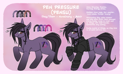 Size: 3260x1976 | Tagged: safe, artist:pensu, derpibooru import, oc, oc only, oc:pen pressure, earth pony, pony, clothes, collar, collar ring, earth pony oc, nonbinary, reference sheet