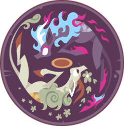 Size: 3080x3115 | Tagged: safe, artist:dany-the-hell-fox, derpibooru import, kirin, nirik, sounds of silence, duality, duo, flower, mane of fire, mouth hold, trace, vector, yin-yang