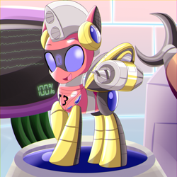 Size: 2000x2000 | Tagged: safe, artist:trackheadtherobopony, derpibooru import, oc, oc:trackhead, changeling, robot, claw, computer, drill, jet engine, solo