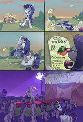 Size: 2221x3267 | Tagged: safe, artist:ciborgen, derpibooru import, crackle cosette, dj pon-3, pinkie pie, queen chrysalis, rarity, starlight glimmer, vinyl scratch, earth pony, pegasus, pony, unicorn, audience, crocs, disguised changeling, fashion show, flattened, pinkamena diane pie, rarity is not amused, runway, unamused