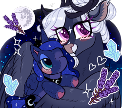 Size: 1100x972 | Tagged: safe, artist:frowoppy, derpibooru import, princess luna, oc, pony, antlers, glasses, plushie, simple background, transparent background, wings