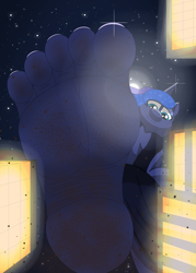 Size: 2250x3150 | Tagged: safe, artist:az12lol, derpibooru import, princess luna, alicorn, anthro, pony, barefoot, breasts, crush fetish, crushing, dirt, dirty, dirty feet, feet, female, fetish, foot fetish, foot focus, giant alicorn, giant anthro, giantess, giga, giga giant, gigan, goddess, macro, mega luna, nail polish, polish, shiny, size difference, soles, solo, tiny, toenail polish, toenails, toes, underfoot