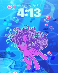 Size: 2336x2934 | Tagged: safe, artist:pastacrylic, derpibooru import, twilight, fish, pony, unicorn, g1, bubble, coral, crepuscular rays, flowing mane, flowing tail, ocean, solo, sunlight, swimming, tail, underwater, water
