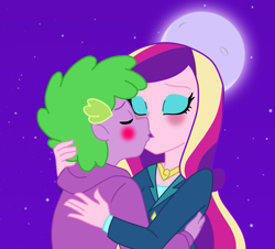 Size: 1269x1148 | Tagged: safe, derpibooru import, princess cadance, spike, human, equestria girls, blushing, eyes closed, female, hug, human spike, humanized, infidelity, kiss on the lips, kissing, love, male, shipping, spikedance, straight