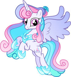 Size: 8720x9401 | Tagged: safe, artist:shootingstarsentry, derpibooru import, oc, oc only, oc:pearlescente, alicorn, pony, absurd resolution, alicorn oc, colored wings, female, flying, gradient mane, gradient tail, gradient wings, hair bun, hoof shoes, horn, looking at you, mare, offspring, parent:princess cadance, parent:shining armor, parents:shiningcadance, peytral, pink eyes, princess shoes, simple background, smiling, solo, spread wings, tail, transparent background, wings