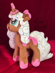 Size: 721x961 | Tagged: safe, derpibooru import, oc, oc only, oc:donut daydream, pony, unicorn, commission, irl, photo, plushie, ponytail, solo