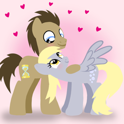 Size: 1400x1400 | Tagged: safe, artist:mlplary6, derpibooru import, derpy hooves, doctor whooves, earth pony, pegasus, pony, blushing, boyfriend and girlfriend, doctorderpy, female, heart, looking at each other, looking at someone, love, male, mare, shipping, smiling, smiling at each other, stallion, straight
